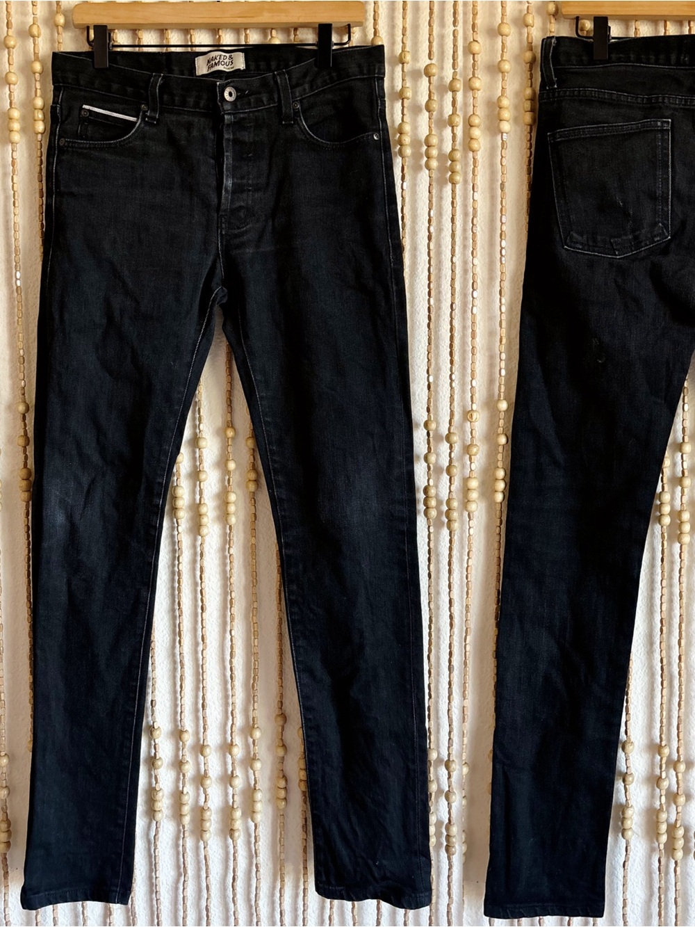 Naked & Famous Super Guy Skinny Black Stretch Mens Jeans 31